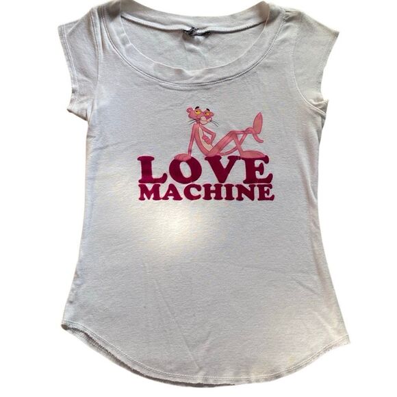 Y2K Vintage Pink Panther Baby Tee LOVE MACHINE xs 00s - Picture 1 of 7
